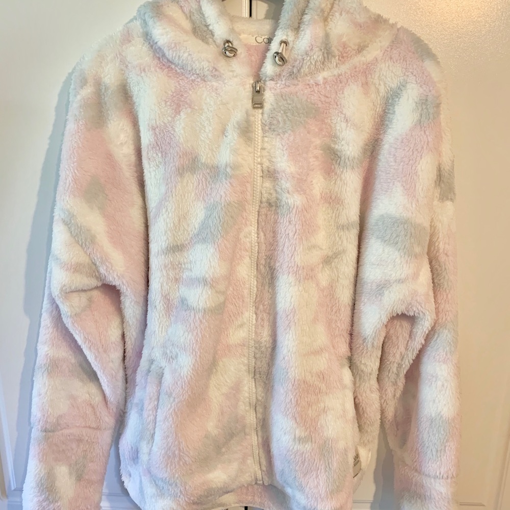 CALVIN KLEIN Athleisure White& Purple Fuzzy Zip Up